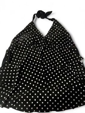 Tropical Escape Black and White Polka Dot Halter Swim Tankini Top